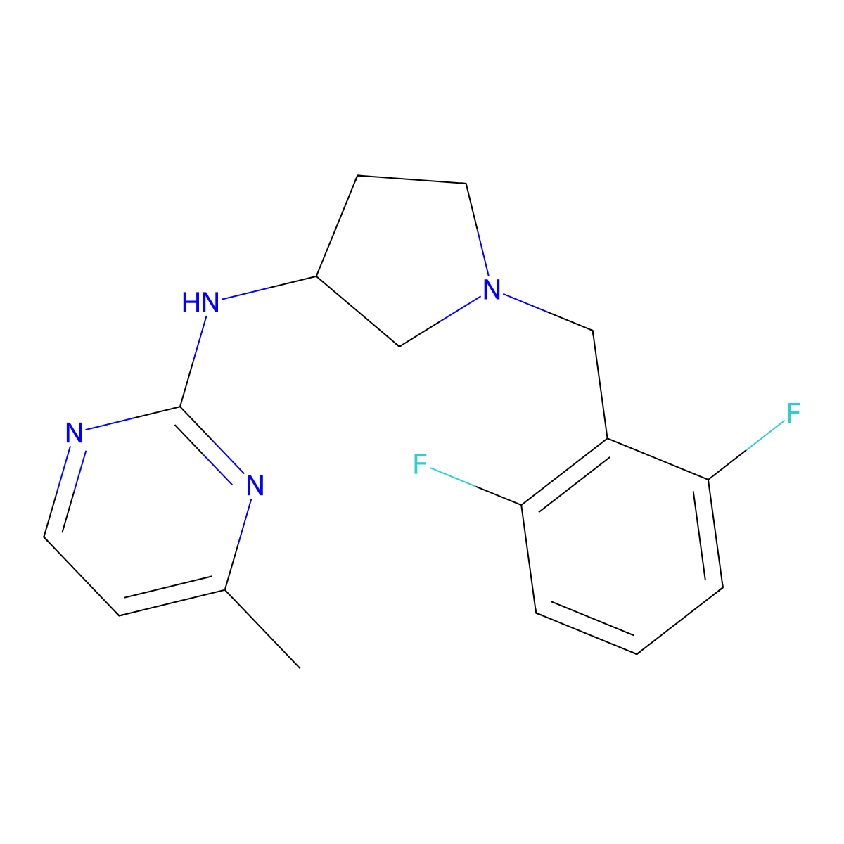 N-[1-[(2,6-difluorophenyl)methyl]pyrrolidin-3-yl]-4-methylpyrimidin-2-amine molecular structure, CAS 3054633-99-4