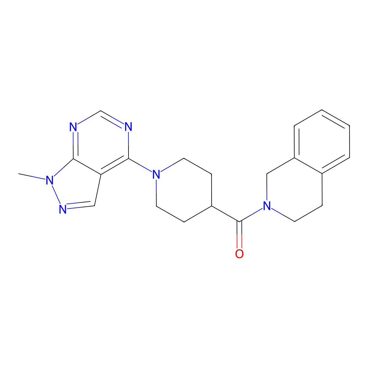 2-(1-{1-methyl-1H-pyrazolo[3,4-d]pyrimidin-4-yl}piperidine-4-carbonyl)-1,2,3,4-tetrahydroisoquinoline molecular structure, CAS 3054634-01-1