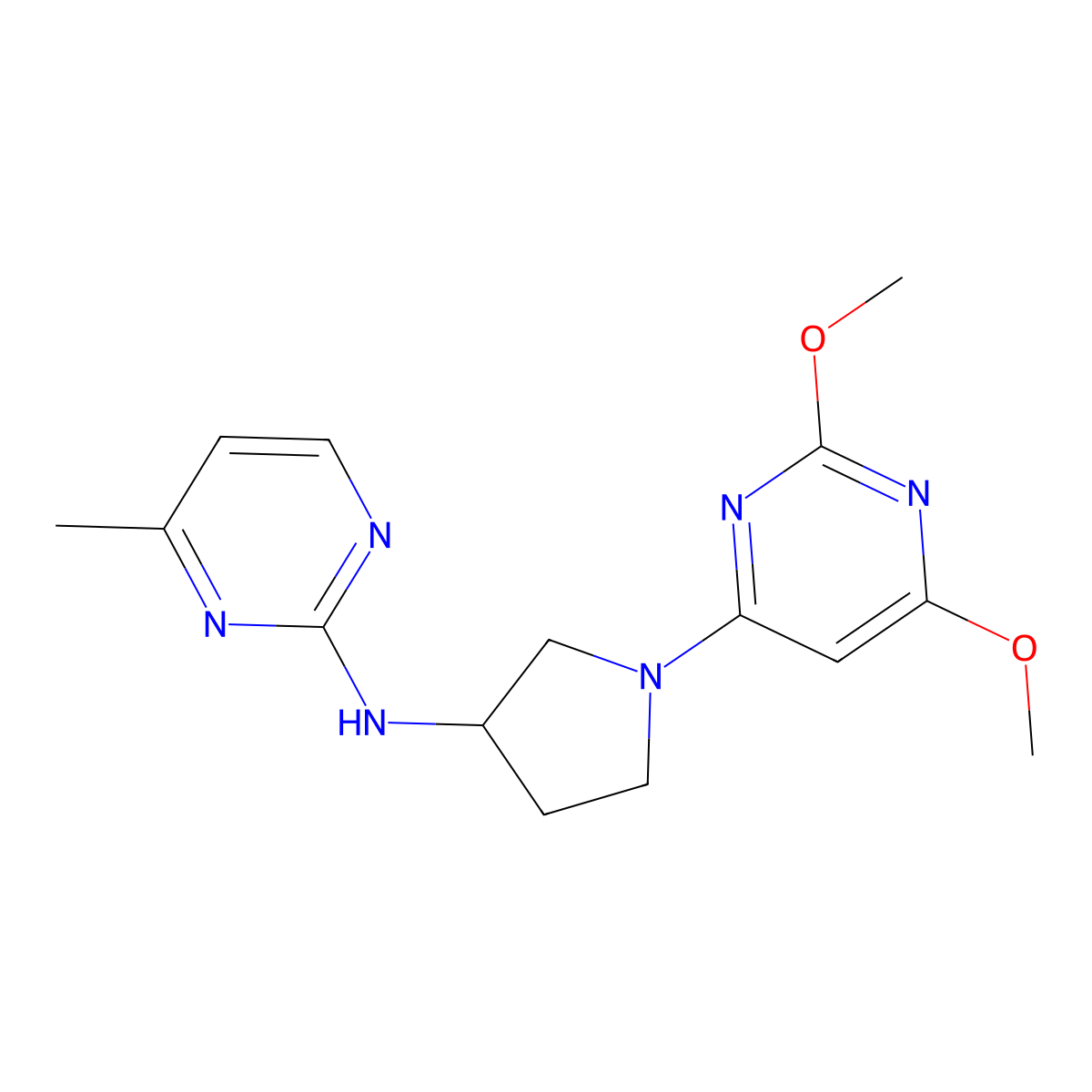 N-[1-(2,6-dimethoxypyrimidin-4-yl)pyrrolidin-3-yl]-4-methylpyrimidin-2-amine molecular structure, CAS 3054634-04-4