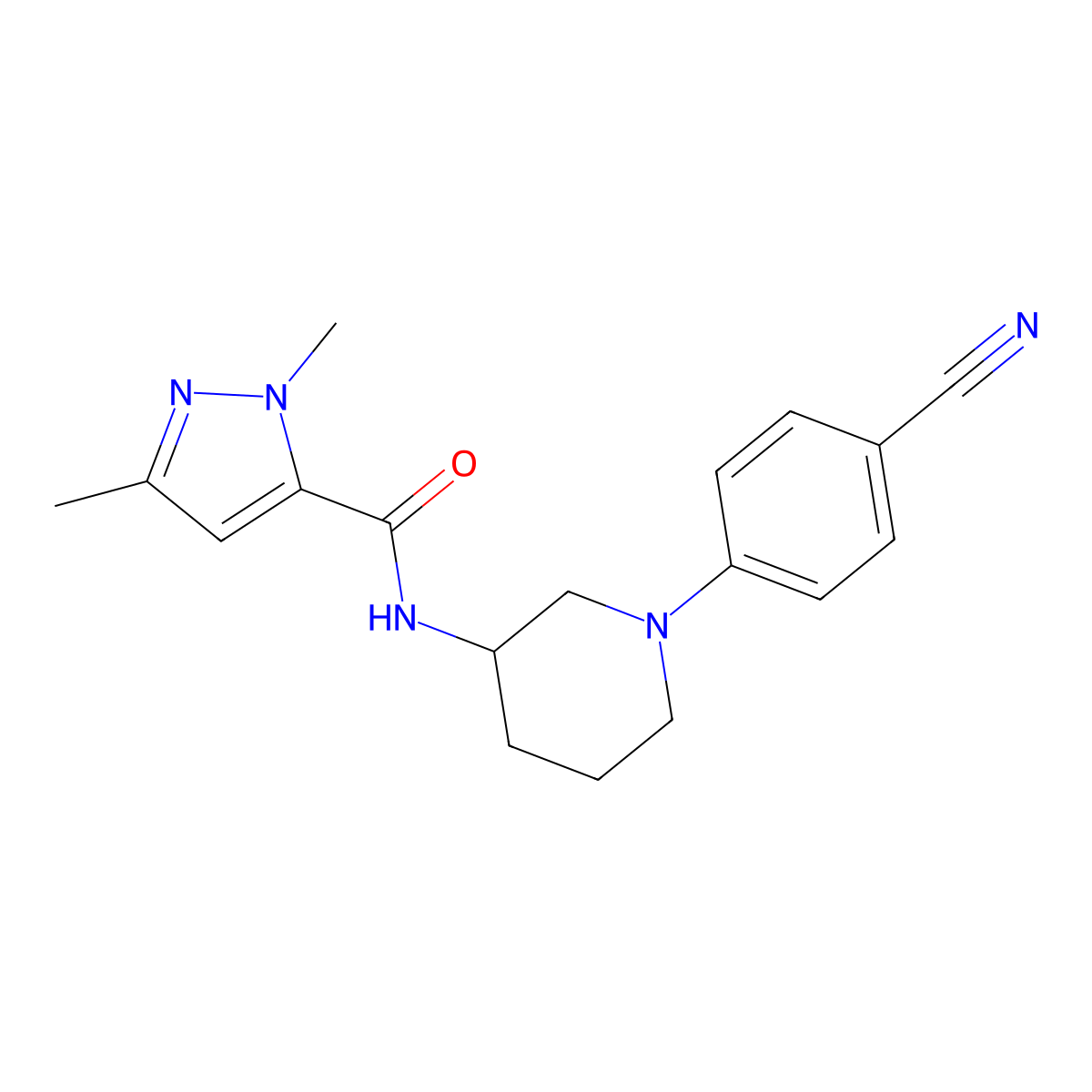 N-[1-(4-cyanophenyl)piperidin-3-yl]-1,3-dimethyl-1H-pyrazole-5-carboxamide molecular structure, CAS 3054634-07-7