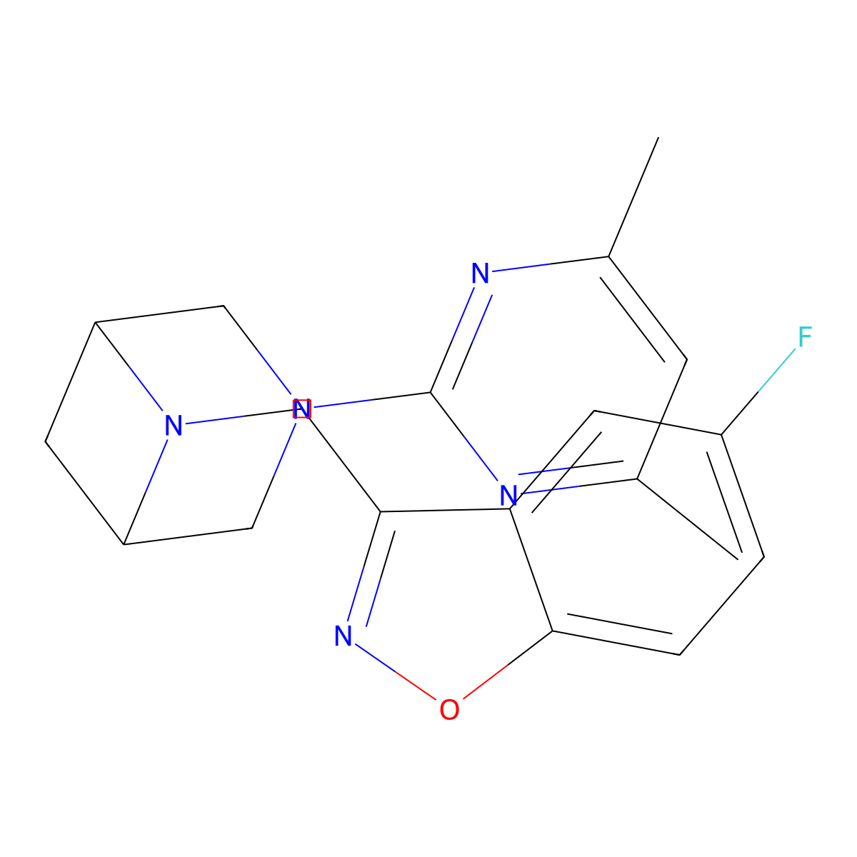 3-{[3-(4,6-Dimethylpyrimidin-2-yl)-3,6-diazabicyclo[3.1.1]heptan-6-yl]methyl}-5-fluoro-1,2-benzoxazole molecular structure, CAS 3054634-08-8