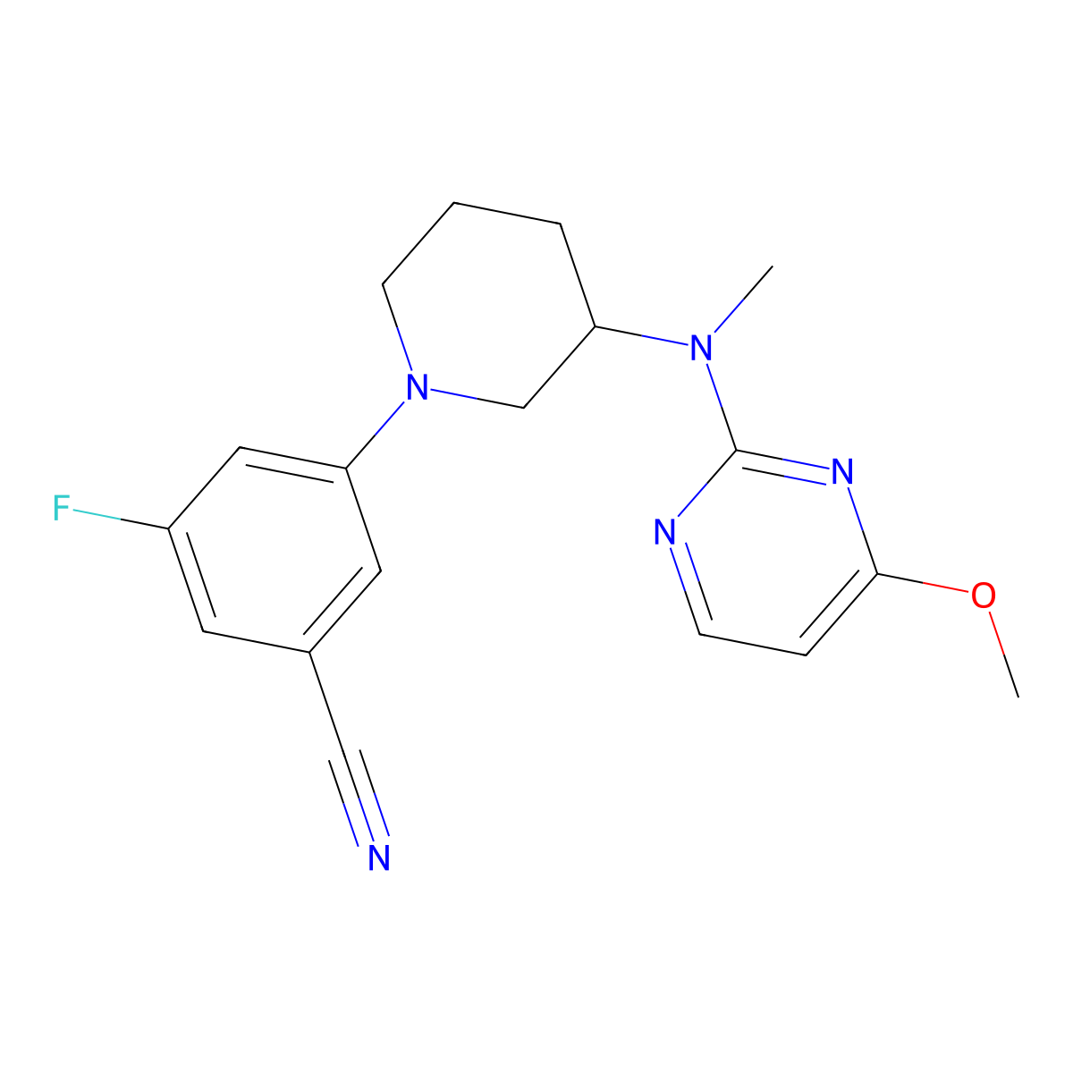3-Fluoro-5-{3-[(4-methoxypyrimidin-2-yl)(methyl)amino]piperidin-1-yl}benzonitrile molecular structure, CAS 3054634-09-9