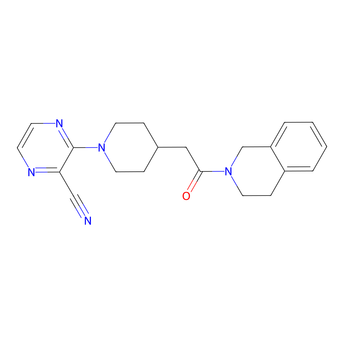 3-{4-[2-Oxo-2-(1,2,3,4-tetrahydroisoquinolin-2-yl)ethyl]piperidin-1-yl}pyrazine-2-carbonitrile molecular structure, CAS 3054634-11-3