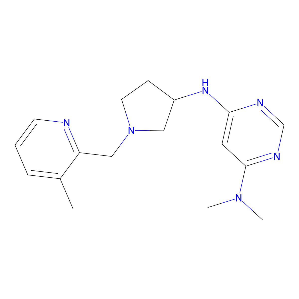 N4,N4-dimethyl-N6-{1-[(3-methylpyridin-2-yl)methyl]pyrrolidin-3-yl}pyrimidine-4,6-diamine molecular structure, CAS 3054634-22-6