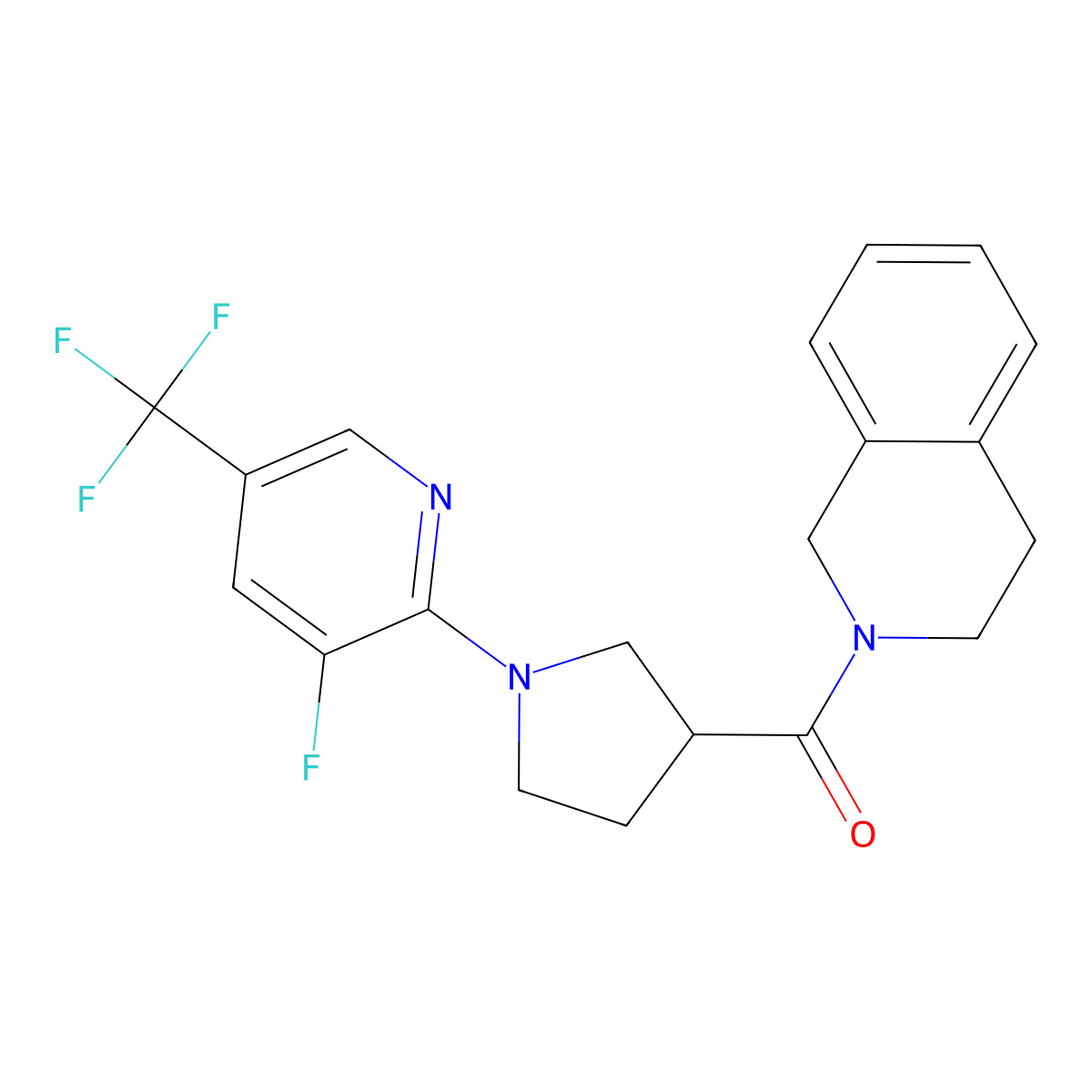 2-{1-[3-Fluoro-5-(trifluoromethyl)pyridin-2-yl]pyrrolidine-3-carbonyl}-1,2,3,4-tetrahydroisoquinoline molecular structure, CAS 3054634-23-7