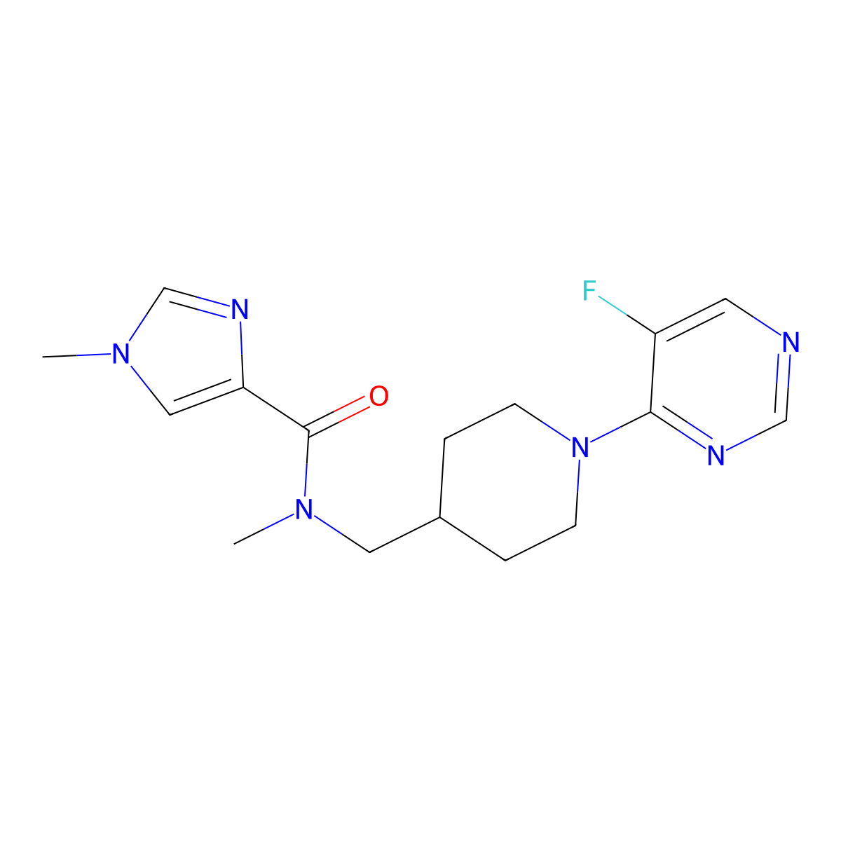 N-{[1-(5-fluoropyrimidin-4-yl)piperidin-4-yl]methyl}-N,1-dimethyl-1H-imidazole-4-carboxamide molecular structure, CAS 3054634-24-8