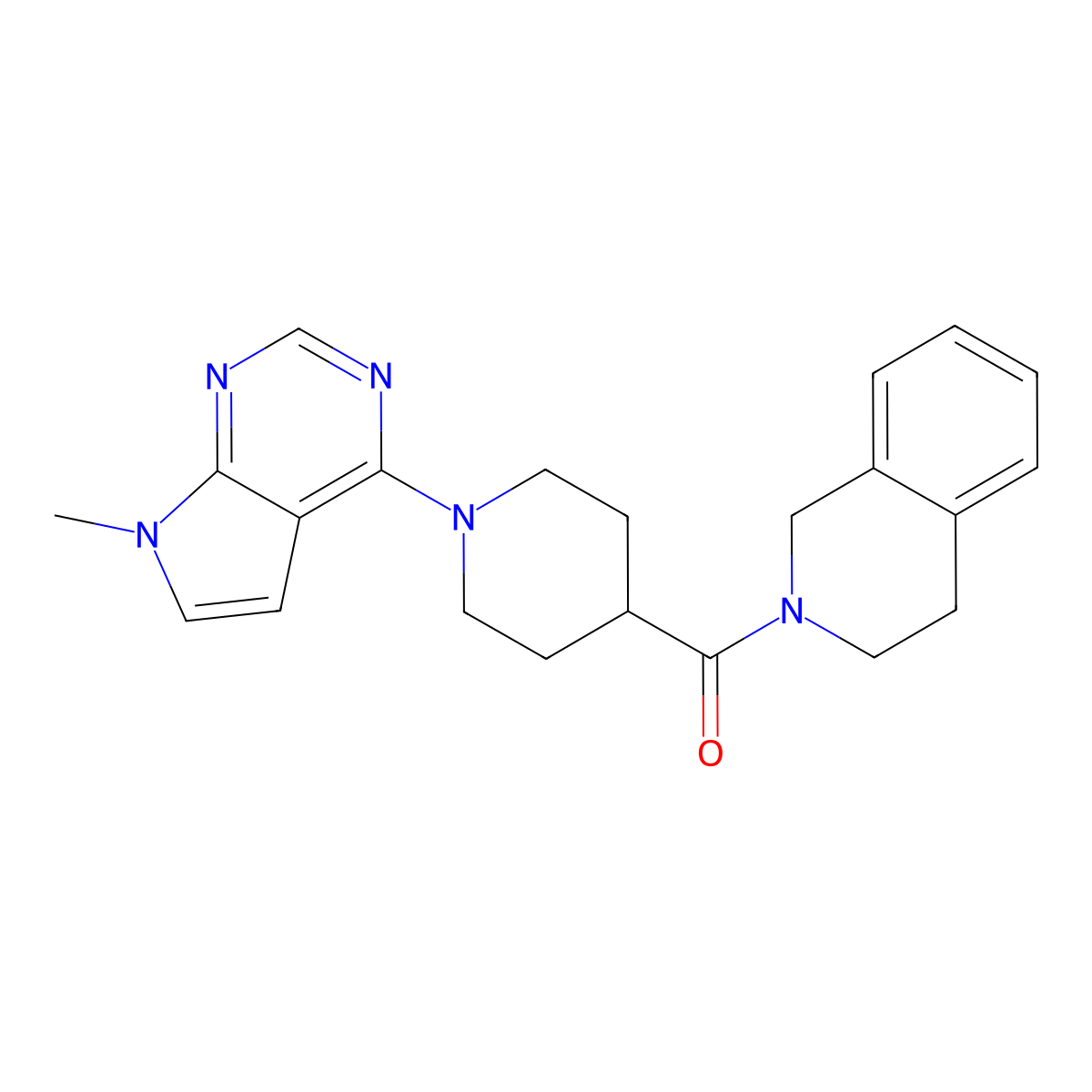 2-(1-{7-methyl-7H-pyrrolo[2,3-d]pyrimidin-4-yl}piperidine-4-carbonyl)-1,2,3,4-tetrahydroisoquinoline molecular structure, CAS 3054634-26-0
