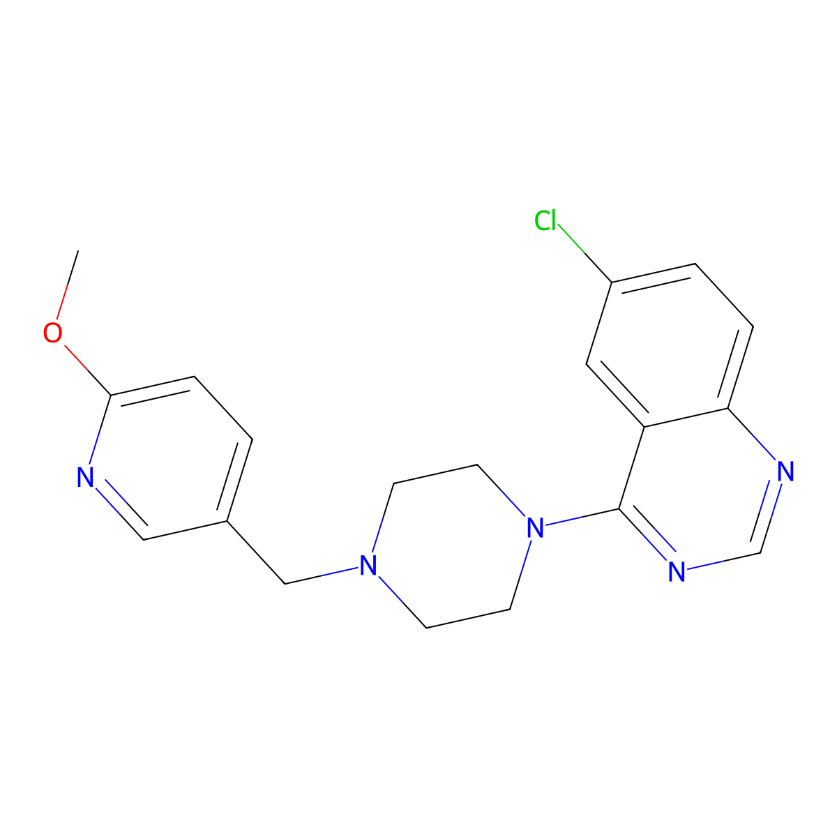 6-Chloro-4-{4-[(6-methoxypyridin-3-yl)methyl]piperazin-1-yl}quinazoline molecular structure, CAS 3054634-27-1