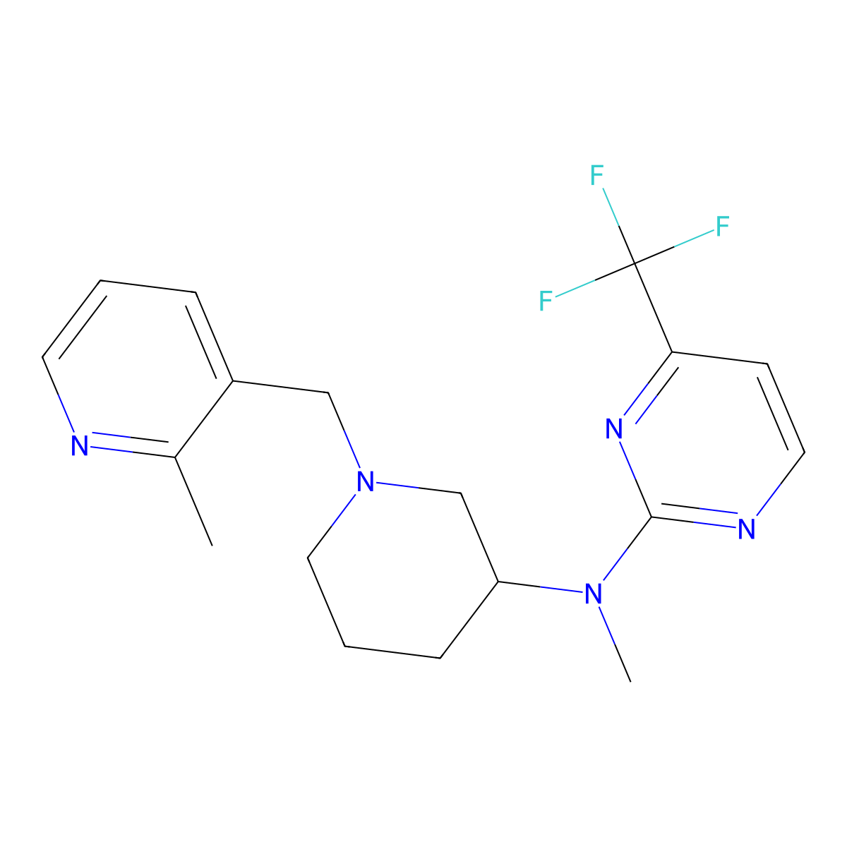 N-methyl-N-{1-[(2-methylpyridin-3-yl)methyl]piperidin-3-yl}-4-(trifluoromethyl)pyrimidin-2-amine molecular structure, CAS 3054634-30-6