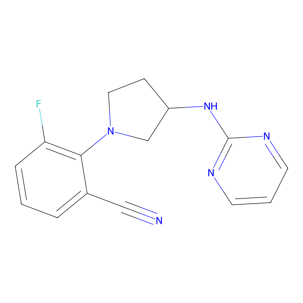 3-Fluoro-2-{3-[(pyrimidin-2-yl)amino]pyrrolidin-1-yl}benzonitrile molecular structure, CAS 3054634-31-7