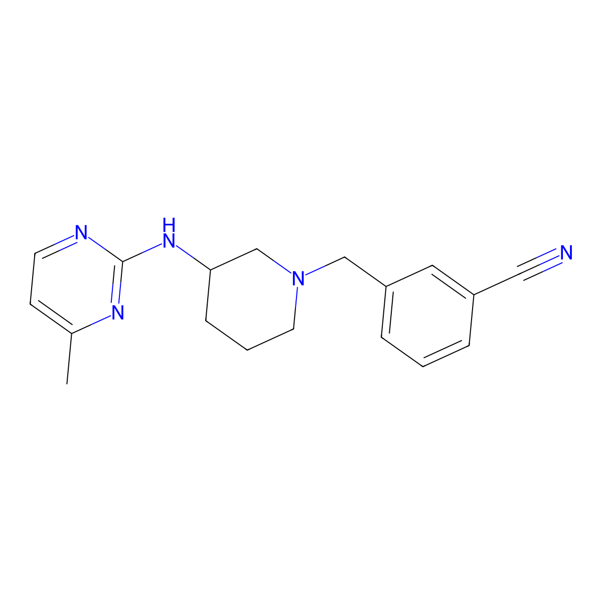 3-({3-[(4-Methylpyrimidin-2-yl)amino]piperidin-1-yl}methyl)benzonitrile molecular structure, CAS 3054634-32-8
