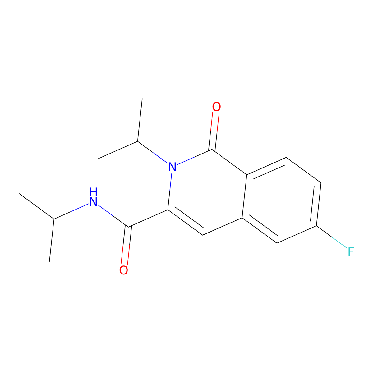 6-fluoro-1-oxo-N,2-bis(propan-2-yl)-1,2-dihydroisoquinoline-3-carboxamide molecular structure, CAS 3054634-34-0