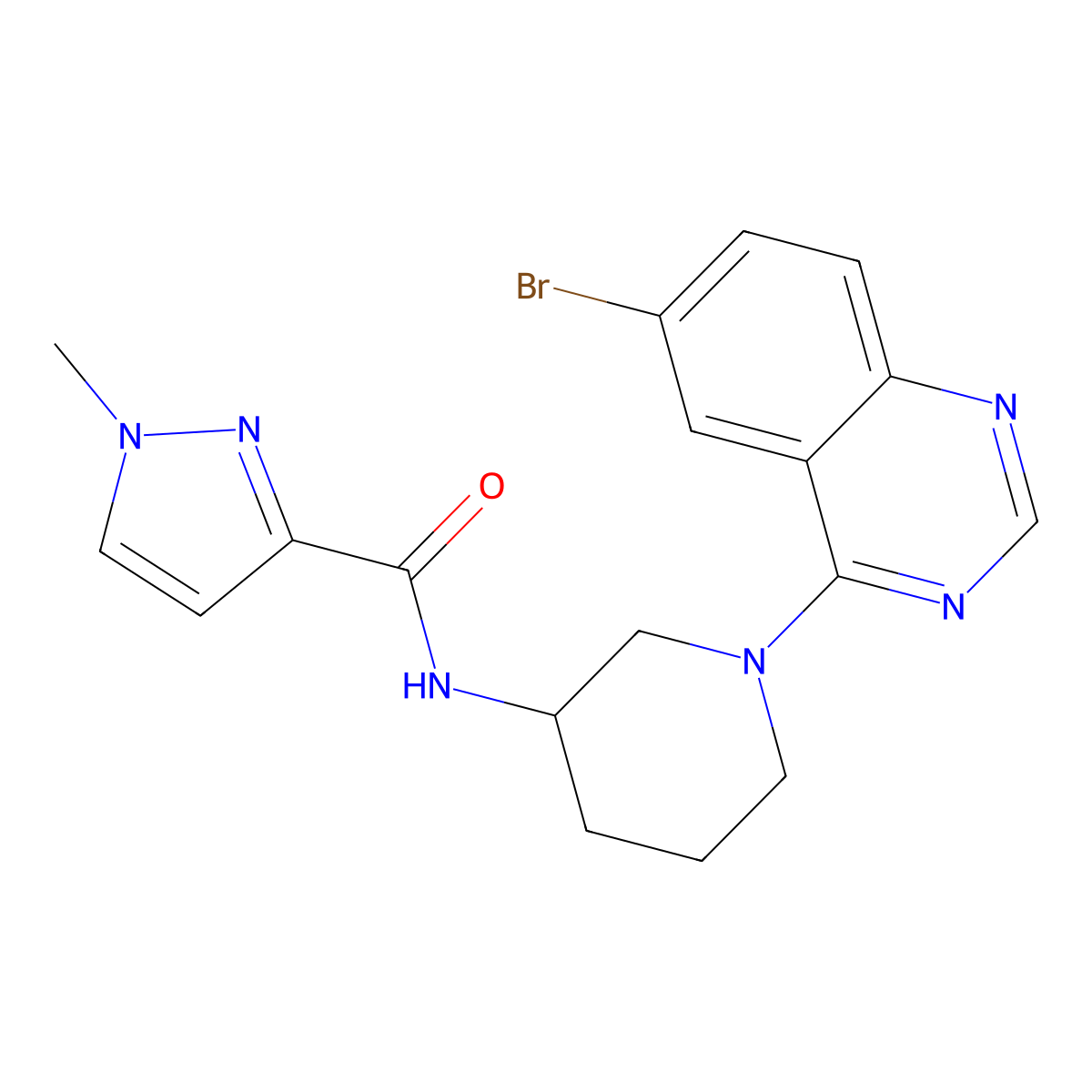 N-[1-(6-bromoquinazolin-4-yl)piperidin-3-yl]-1-methyl-1H-pyrazole-3-carboxamide molecular structure, CAS 3054634-35-1