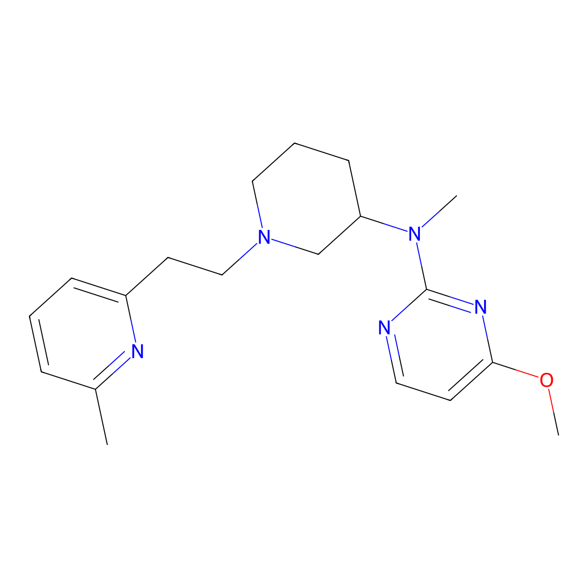 4-methoxy-N-methyl-N-{1-[2-(6-methylpyridin-2-yl)ethyl]piperidin-3-yl}pyrimidin-2-amine molecular structure, CAS 3054634-37-3
