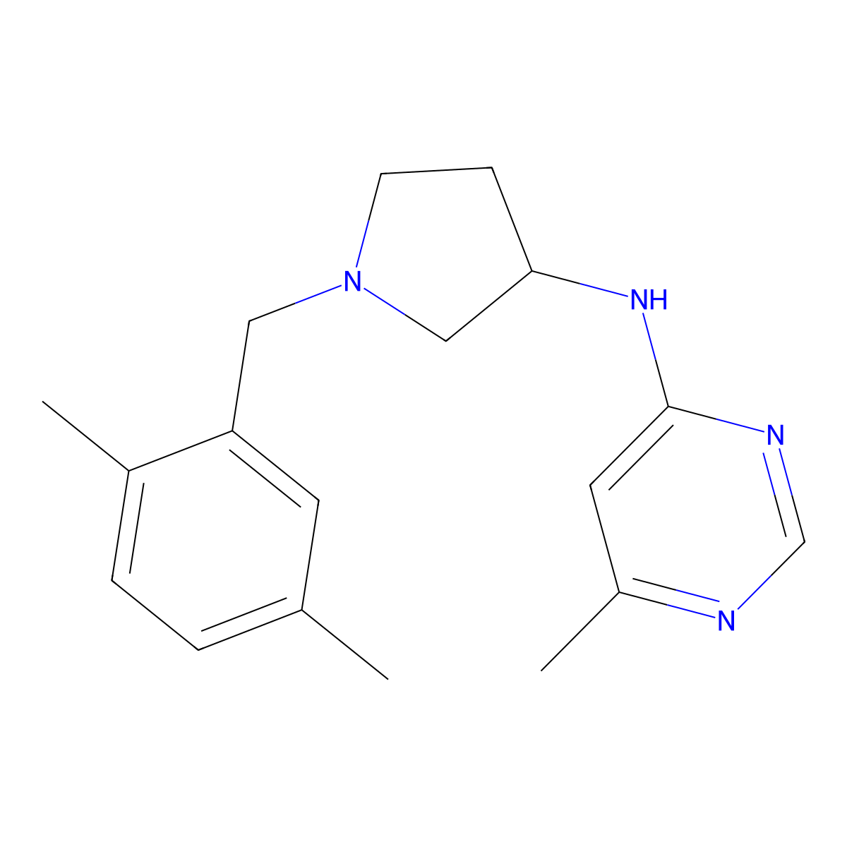 N-{1-[(2,5-dimethylphenyl)methyl]pyrrolidin-3-yl}-6-methylpyrimidin-4-amine molecular structure, CAS 3054634-39-5