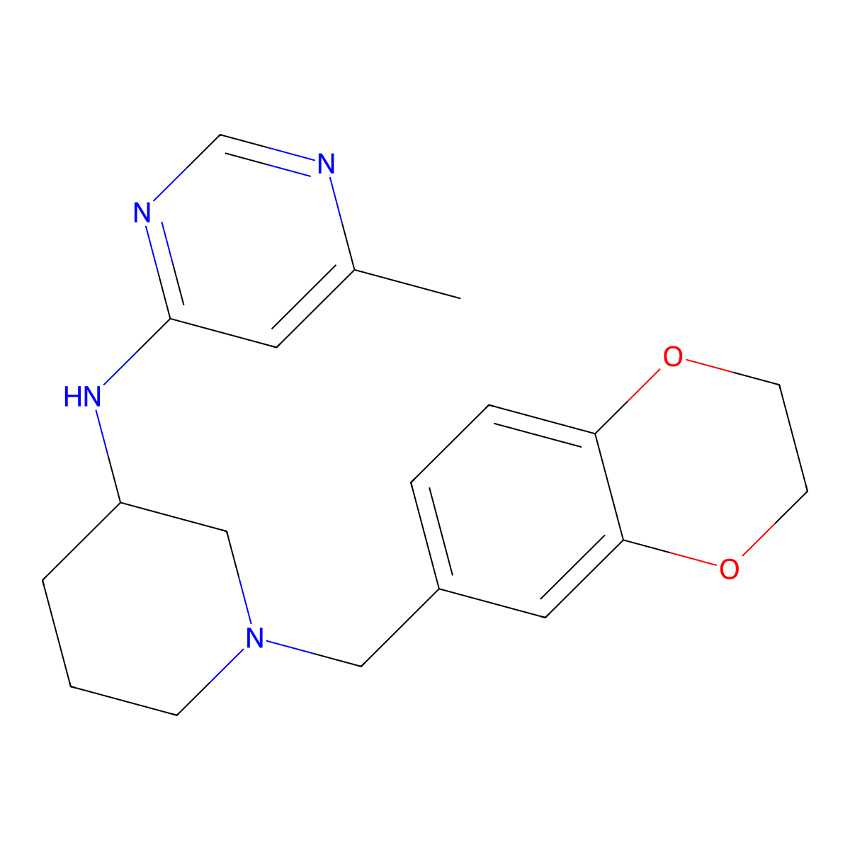 N-{1-[(2,3-dihydro-1,4-benzodioxin-6-yl)methyl]piperidin-3-yl}-6-methylpyrimidin-4-amine molecular structure, CAS 3054634-42-0