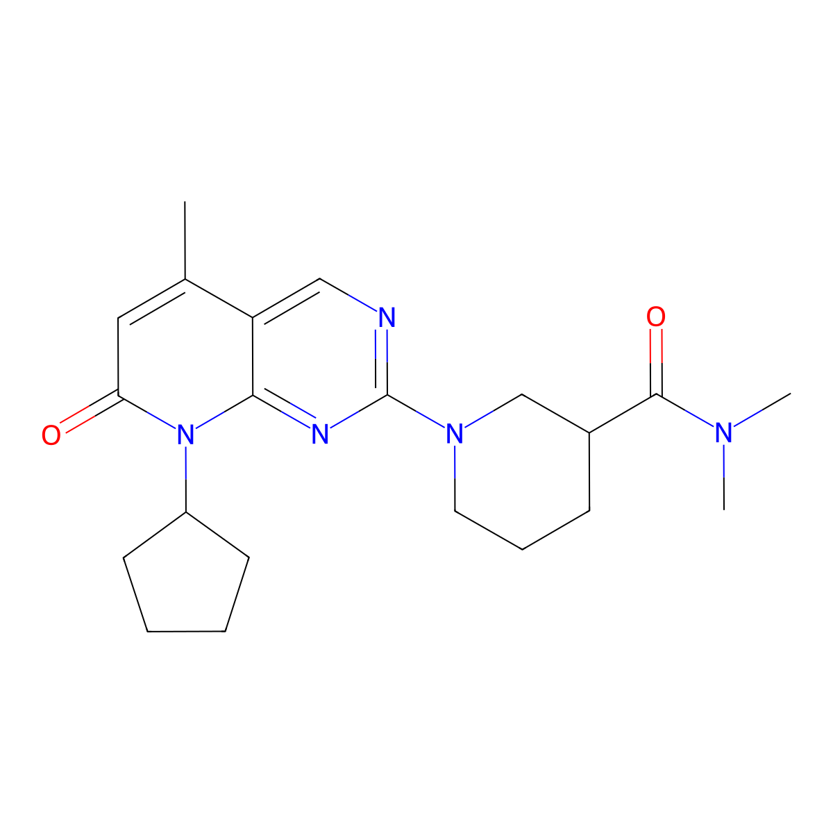 1-{8-cyclopentyl-5-methyl-7-oxo-7H,8H-pyrido[2,3-d]pyrimidin-2-yl}-N,N-dimethylpiperidine-3-carboxamide molecular structure, CAS 3054634-47-5