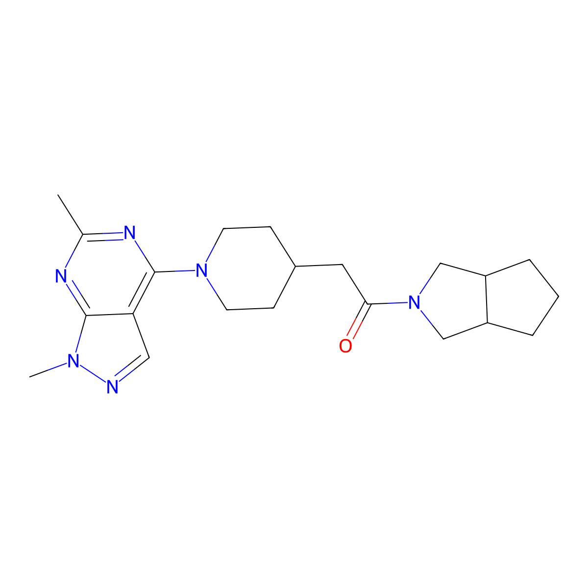 2-(1-{1,6-dimethyl-1H-pyrazolo[3,4-d]pyrimidin-4-yl}piperidin-4-yl)-1-{octahydrocyclopenta[c]pyrrol-2-yl}ethan-1-one molecular structure, CAS 3054634-53-3