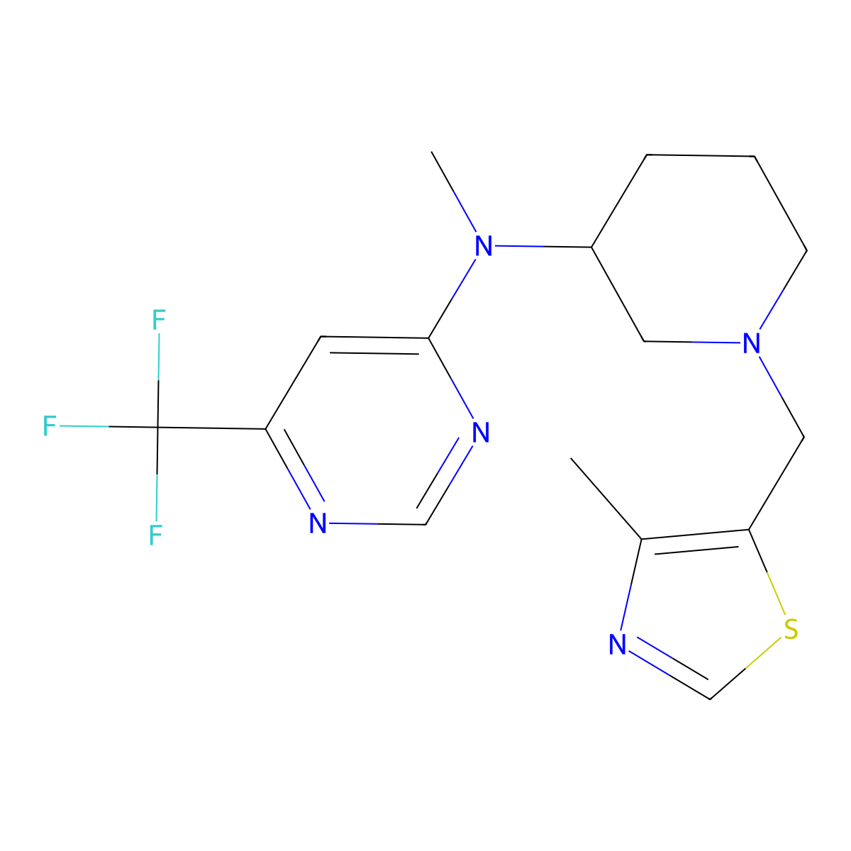 N-methyl-N-{1-[(4-methyl-1,3-thiazol-5-yl)methyl]piperidin-3-yl}-6-(trifluoromethyl)pyrimidin-4-amine molecular structure, CAS 3054634-54-4