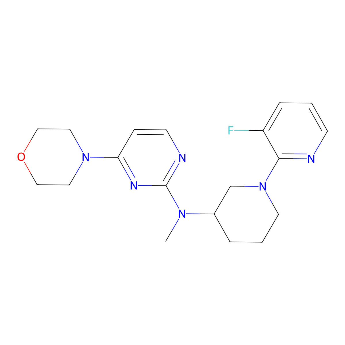 N-[1-(3-fluoro-2-pyridinyl)piperidin-3-yl]-N-methyl-4-morpholin-4-ylpyrimidin-2-amine molecular structure, CAS 3054634-55-5