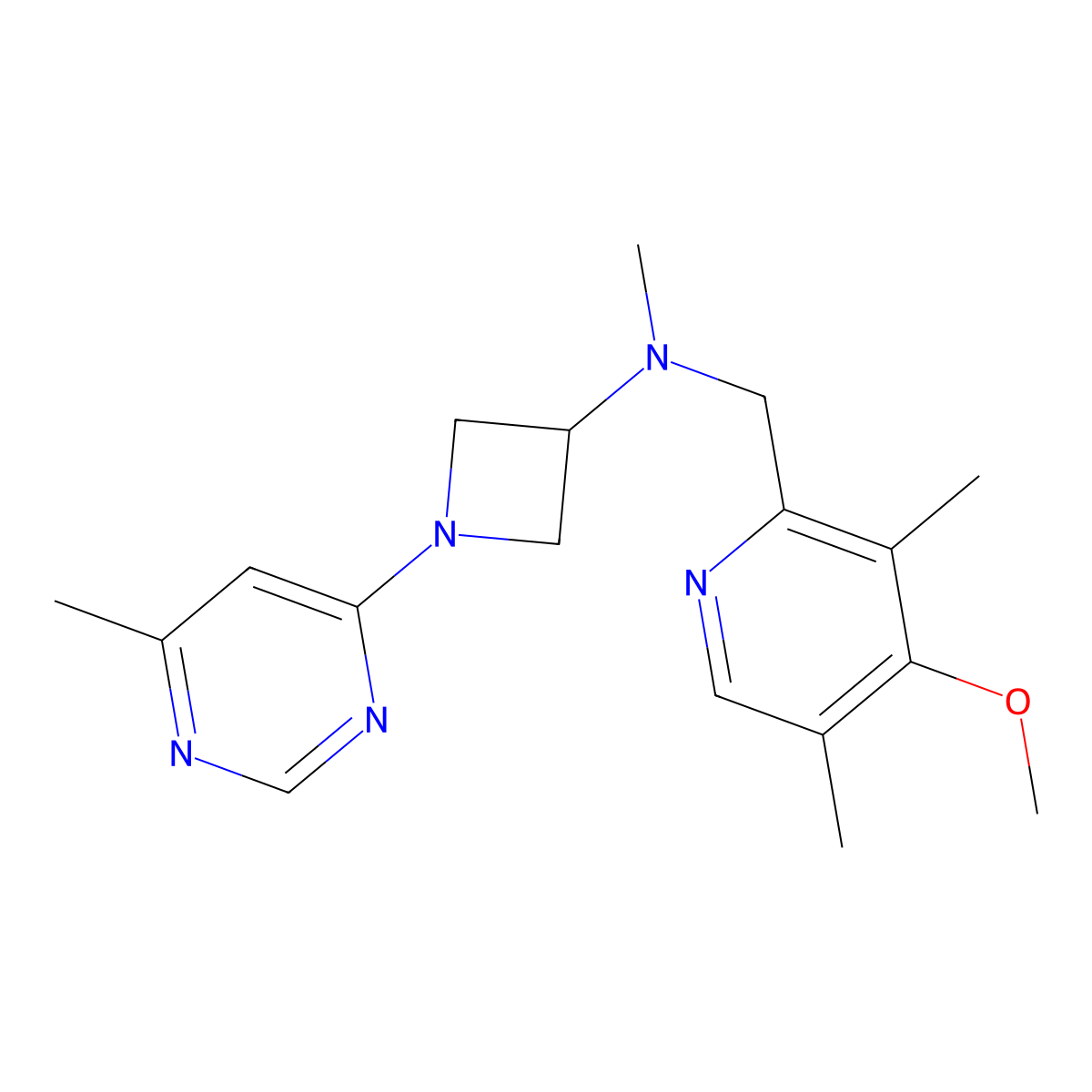 N-[(4-methoxy-3,5-dimethylpyridin-2-yl)methyl]-N-methyl-1-(6-methylpyrimidin-4-yl)azetidin-3-amine molecular structure, CAS 3054634-56-6