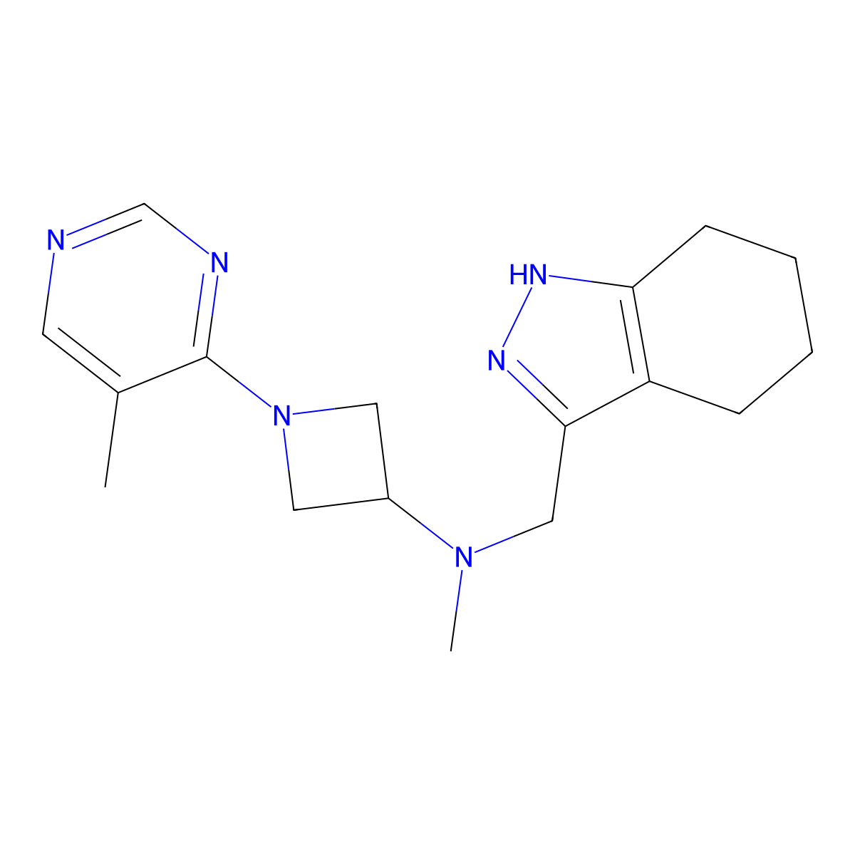 N-methyl-1-(5-methylpyrimidin-4-yl)-N-[(4,5,6,7-tetrahydro-1H-indazol-3-yl)methyl]azetidin-3-amine molecular structure, CAS 3054634-59-9