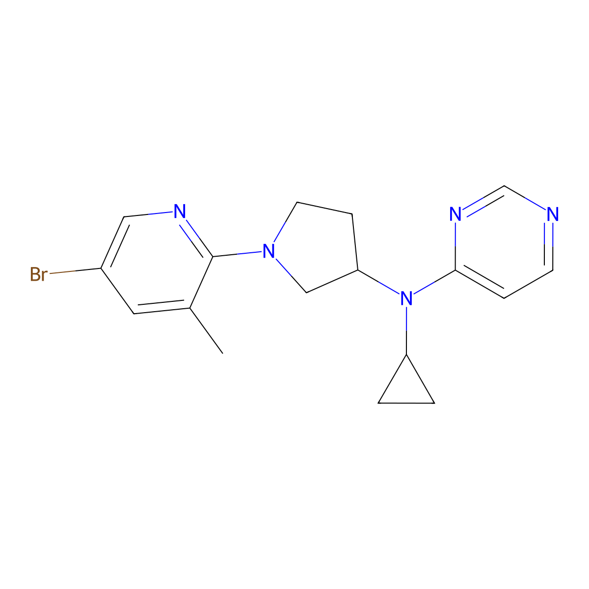 N-[1-(5-bromo-3-methylpyridin-2-yl)pyrrolidin-3-yl]-N-cyclopropylpyrimidin-4-amine molecular structure, CAS 3054634-62-4