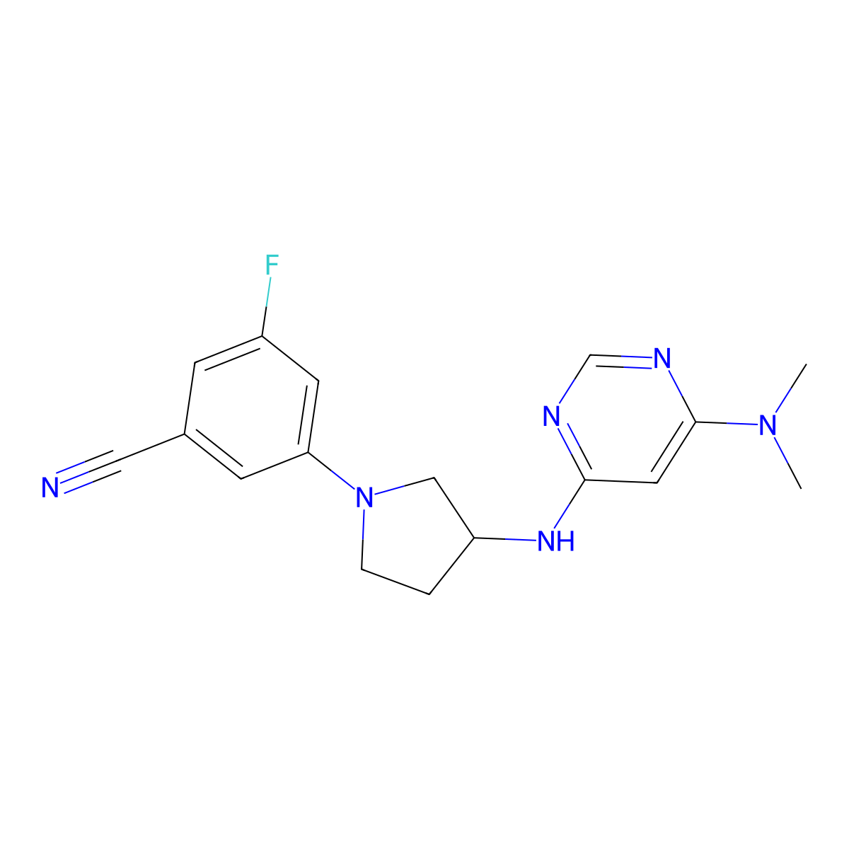 3-(3-{[6-(Dimethylamino)pyrimidin-4-yl]amino}pyrrolidin-1-yl)-5-fluorobenzonitrile molecular structure, CAS 3054634-63-5