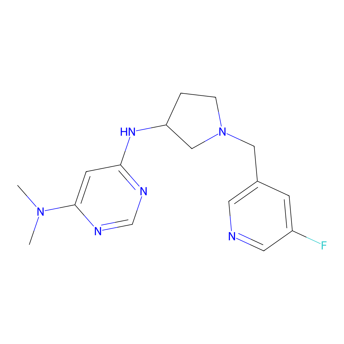 N6-{1-[(5-fluoropyridin-3-yl)methyl]pyrrolidin-3-yl}-N4,N4-dimethylpyrimidine-4,6-diamine molecular structure, CAS 3054634-64-6