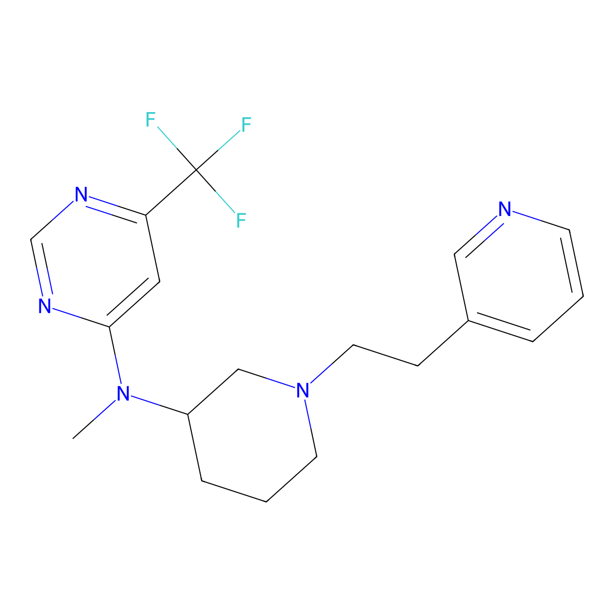 N-methyl-N-{1-[2-(pyridin-3-yl)ethyl]piperidin-3-yl}-6-(trifluoromethyl)pyrimidin-4-amine molecular structure, CAS 3054634-66-8