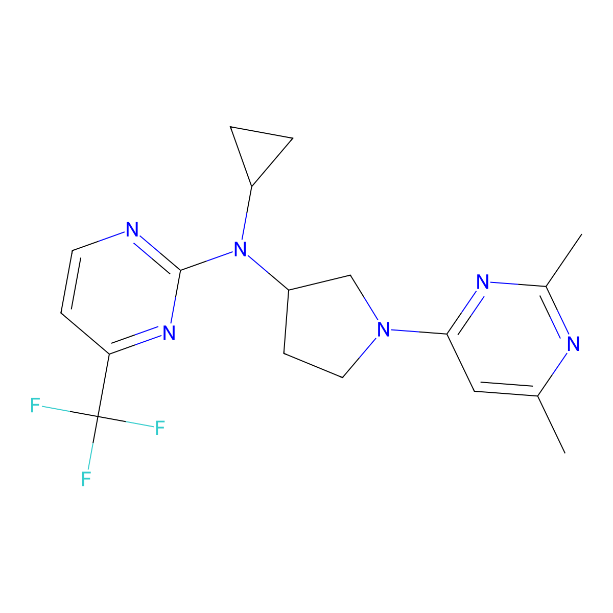 N-cyclopropyl-N-[1-(2,6-dimethylpyrimidin-4-yl)pyrrolidin-3-yl]-4-(trifluoromethyl)pyrimidin-2-amine molecular structure, CAS 3054634-67-9