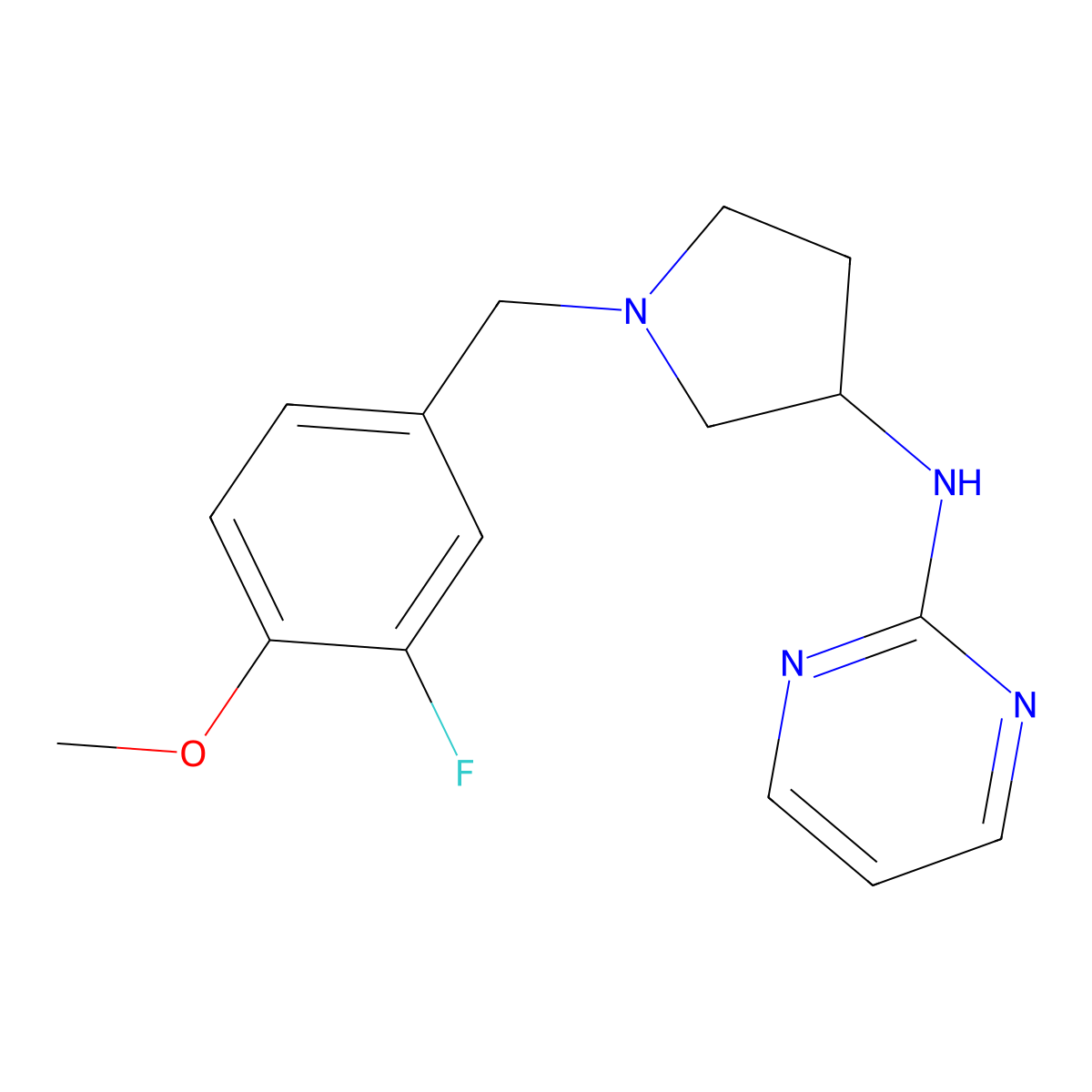 N-{1-[(3-fluoro-4-methoxyphenyl)methyl]pyrrolidin-3-yl}pyrimidin-2-amine molecular structure, CAS 3054634-68-0