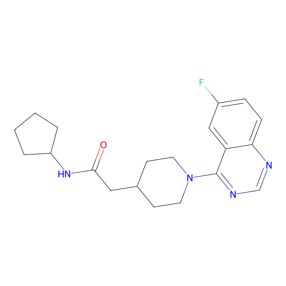 N-cyclopentyl-2-[1-(6-fluoroquinazolin-4-yl)piperidin-4-yl]acetamide molecular structure, CAS 3054634-69-1