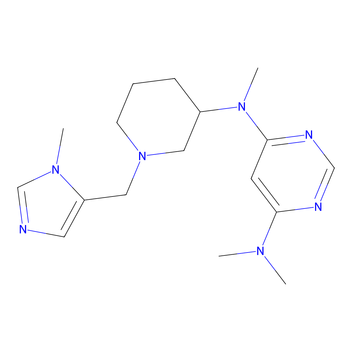 N4,N4,N6-trimethyl-N6-{1-[(1-methyl-1H-imidazol-5-yl)methyl]piperidin-3-yl}pyrimidine-4,6-diamine molecular structure, CAS 3054634-71-5