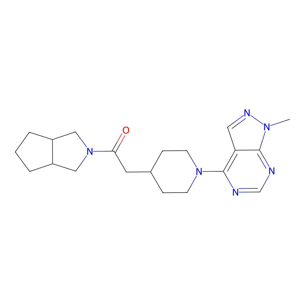 2-(1-{1-methyl-1H-pyrazolo[3,4-d]pyrimidin-4-yl}piperidin-4-yl)-1-{octahydrocyclopenta[c]pyrrol-2-yl}ethan-1-one molecular structure, CAS 3054634-72-6