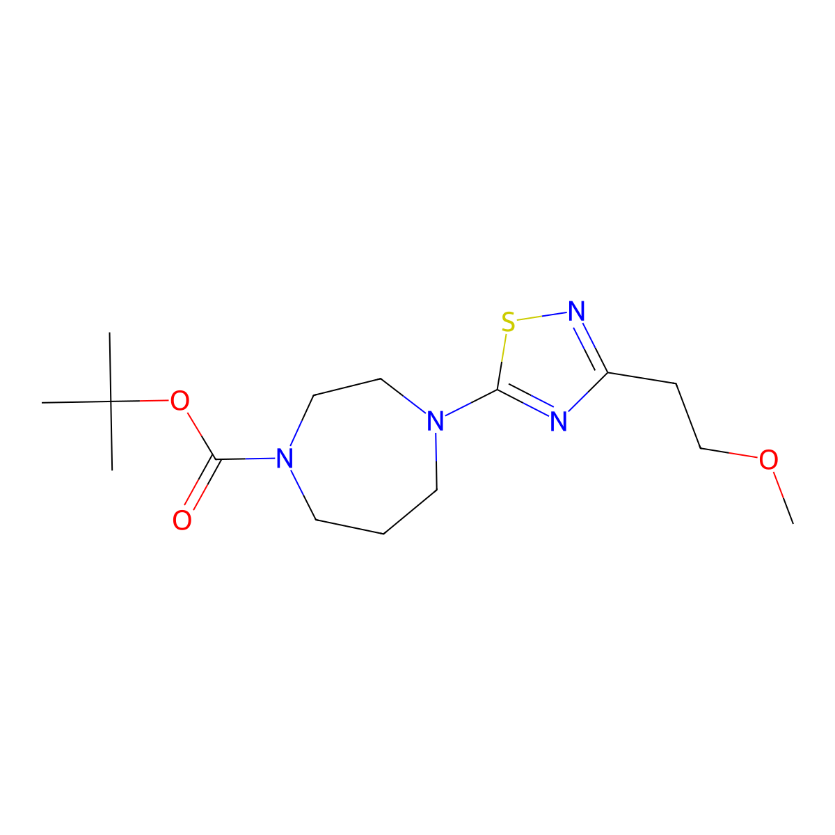 Tert-butyl 4-[3-(2-methoxyethyl)-1,2,4-thiadiazol-5-yl]-1,4-diazepane-1-carboxylate molecular structure, CAS 3054634-74-8