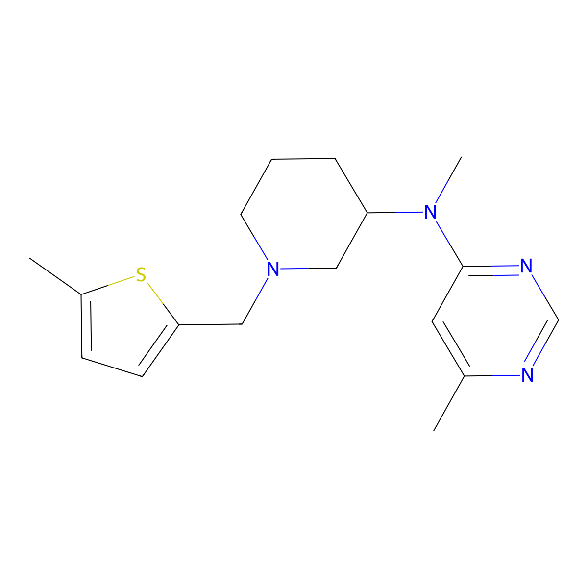 N,6-dimethyl-N-{1-[(5-methylthiophen-2-yl)methyl]piperidin-3-yl}pyrimidin-4-amine molecular structure, CAS 3054634-75-9