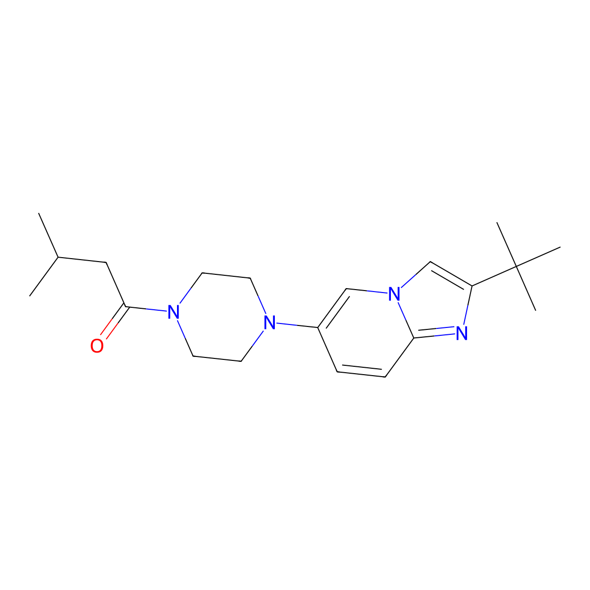 1-(4-{2-Tert-butylimidazo[1,2-a]pyridin-6-yl}piperazin-1-yl)-3-methylbutan-1-one molecular structure, CAS 3054634-79-3