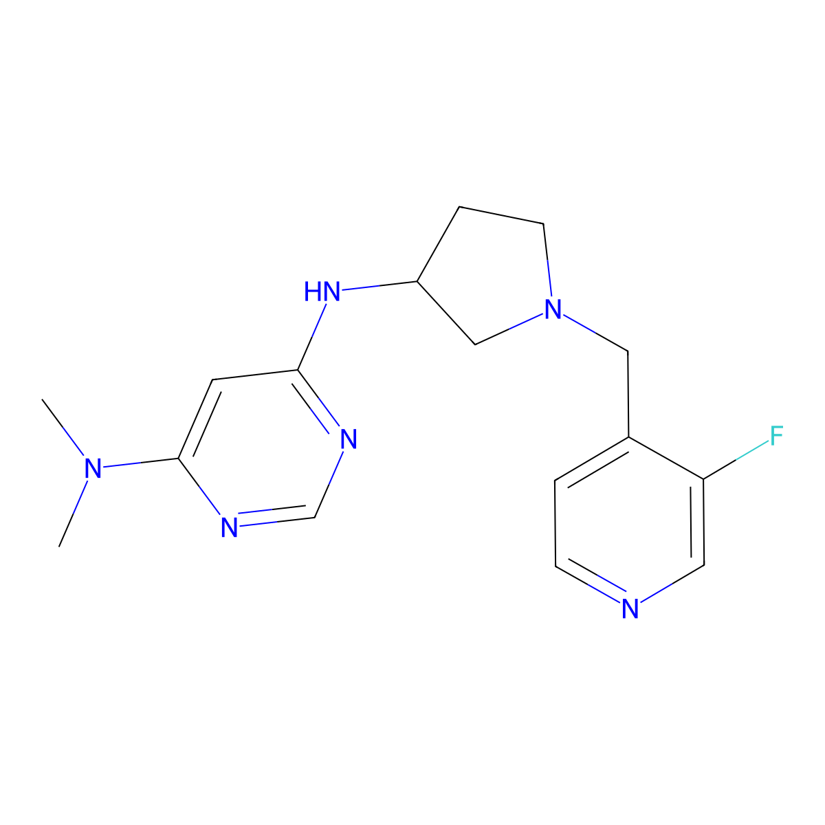 N6-{1-[(3-fluoropyridin-4-yl)methyl]pyrrolidin-3-yl}-N4,N4-dimethylpyrimidine-4,6-diamine molecular structure, CAS 3054634-81-7