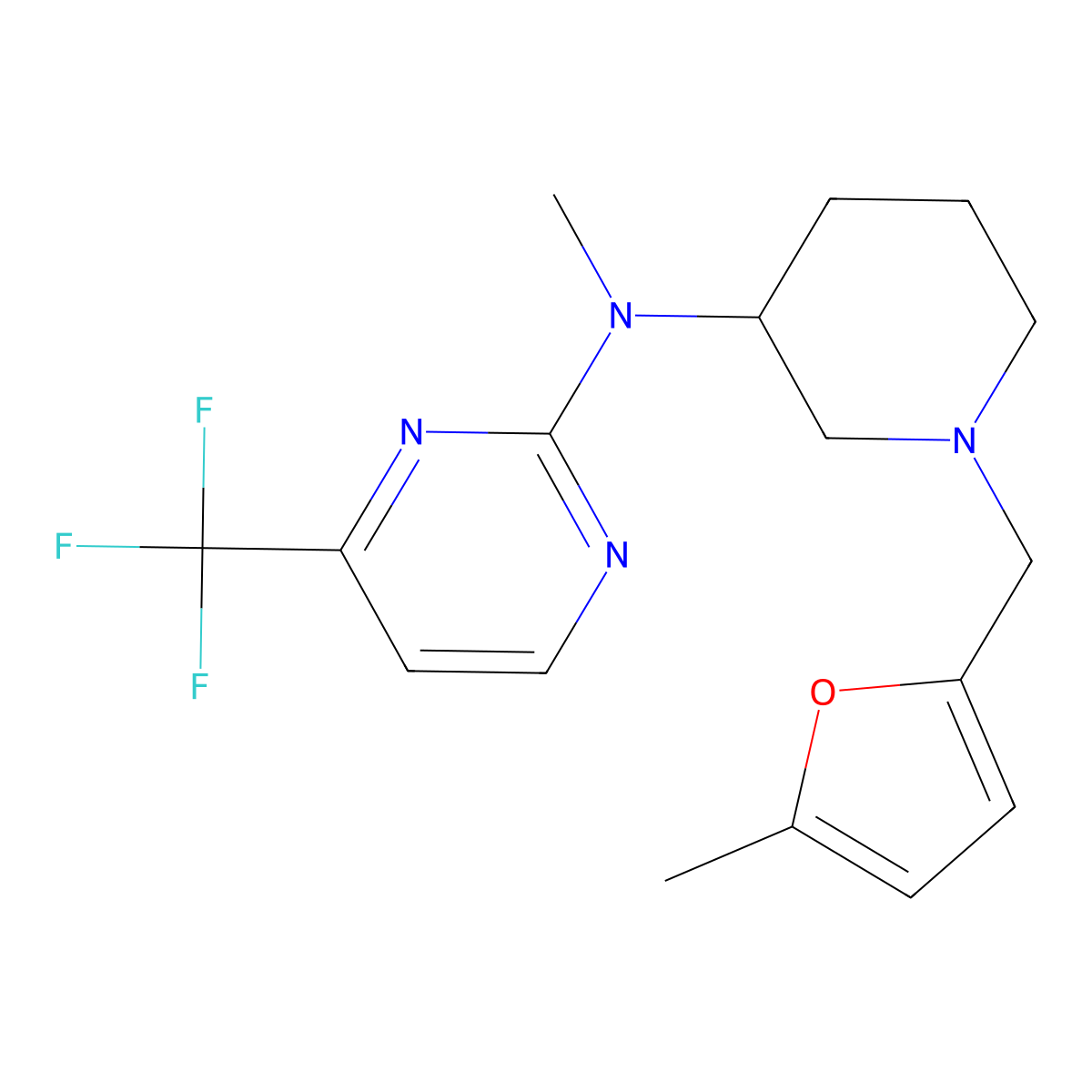 N-methyl-N-{1-[(5-methylfuran-2-yl)methyl]piperidin-3-yl}-4-(trifluoromethyl)pyrimidin-2-amine molecular structure, CAS 3054634-83-9