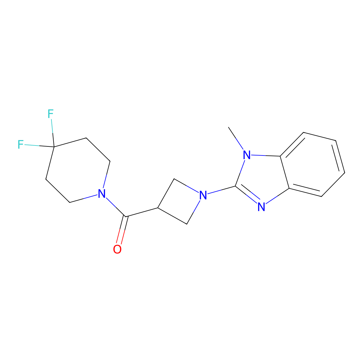 2-[3-(4,4-difluoropiperidine-1-carbonyl)azetidin-1-yl]-1-methyl-1H-1,3-benzodiazole molecular structure, CAS 3054634-85-1