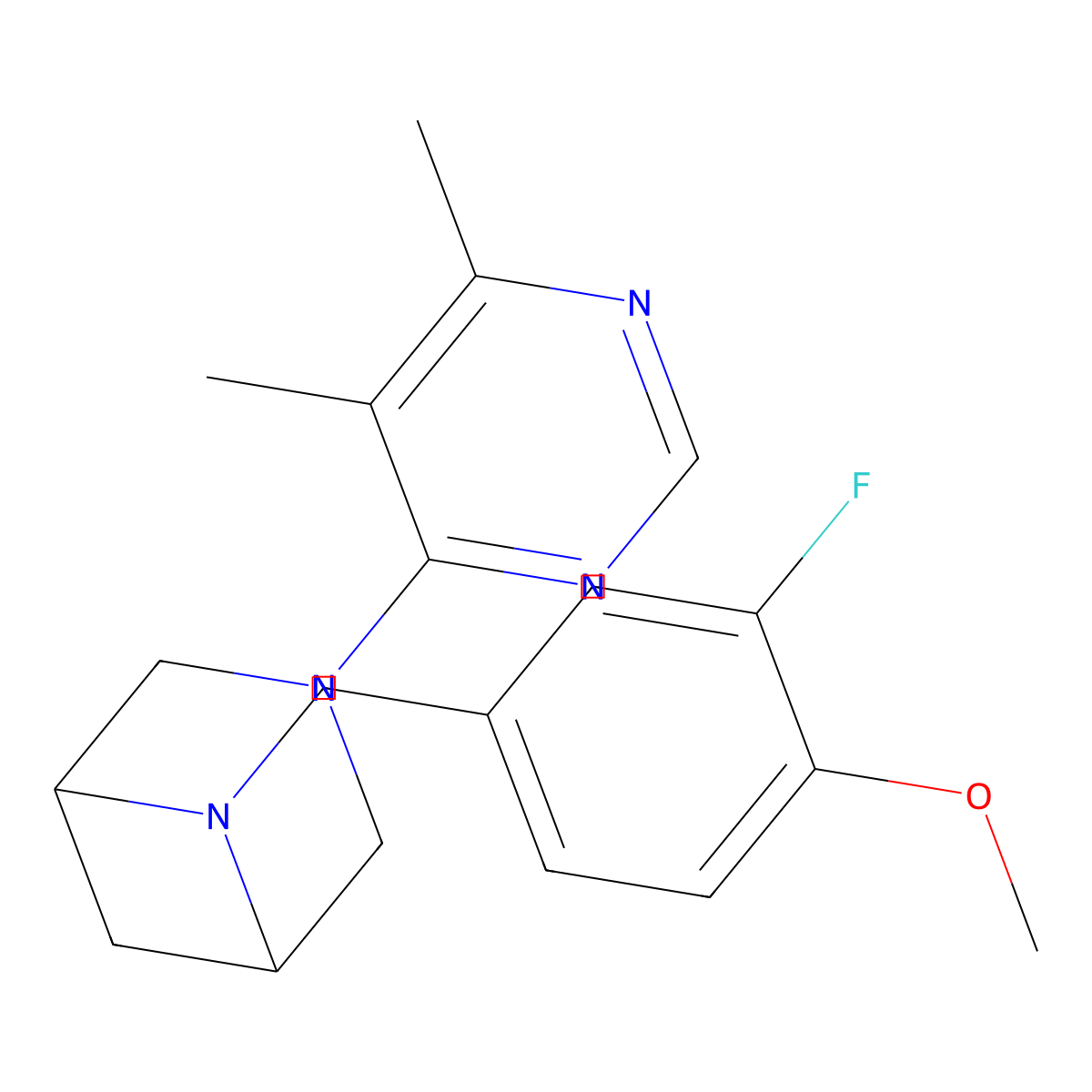 3-(5,6-Dimethylpyrimidin-4-yl)-6-[(3-fluoro-4-methoxyphenyl)methyl]-3,6-diazabicyclo[3.1.1]heptane molecular structure, CAS 3054634-90-8