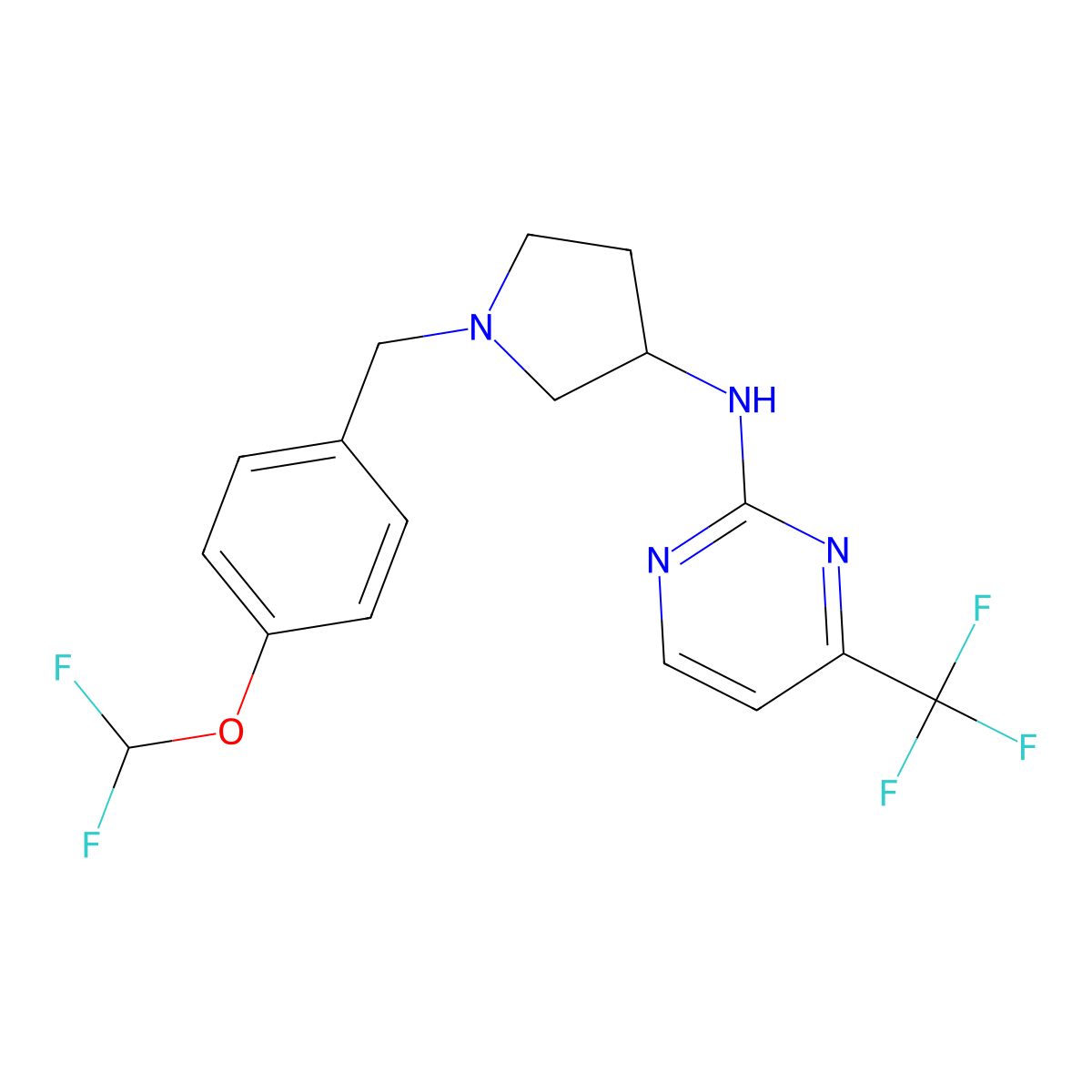N-(1-{[4-(difluoromethoxy)phenyl]methyl}pyrrolidin-3-yl)-4-(trifluoromethyl)pyrimidin-2-amine molecular structure, CAS 3054634-93-1
