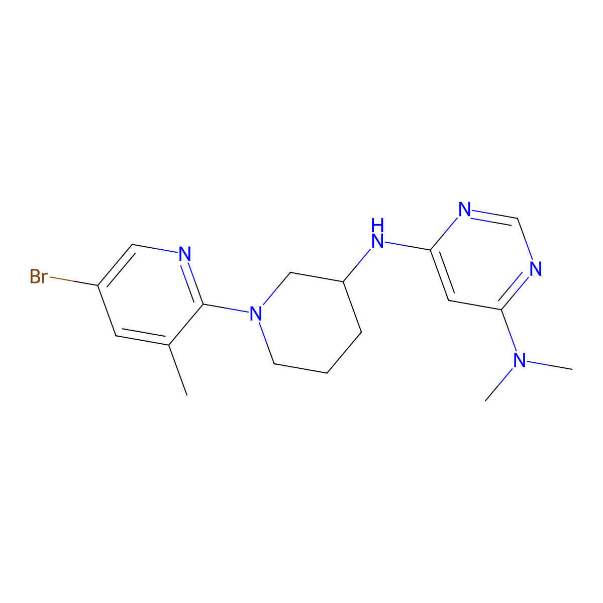 N6-[1-(5-bromo-3-methylpyridin-2-yl)piperidin-3-yl]-N4,N4-dimethylpyrimidine-4,6-diamine molecular structure, CAS 3054634-94-2