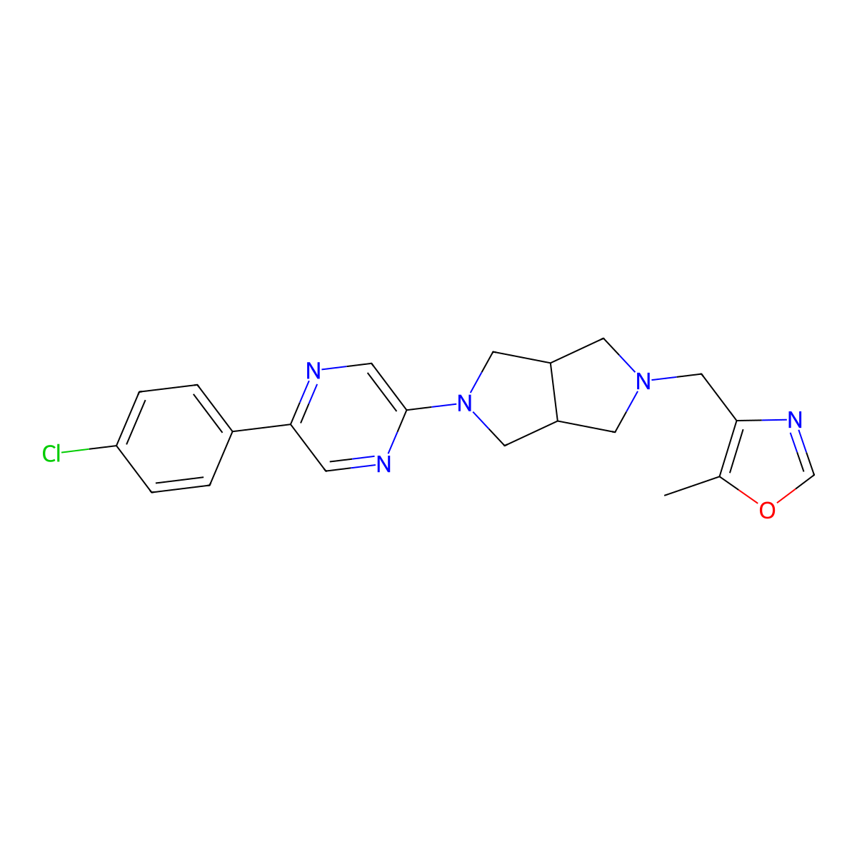 2-(4-Chlorophenyl)-5-{5-[(5-methyl-1,3-oxazol-4-yl)methyl]-octahydropyrrolo[3,4-c]pyrrol-2-yl}pyrazine molecular structure, CAS 3054635-01-4