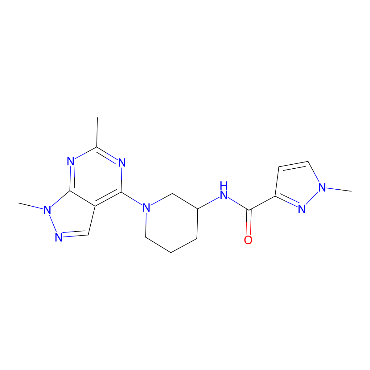 N-(1-{1,6-dimethyl-1H-pyrazolo[3,4-d]pyrimidin-4-yl}piperidin-3-yl)-1-methyl-1H-pyrazole-3-carboxamide molecular structure, CAS 3054635-10-5