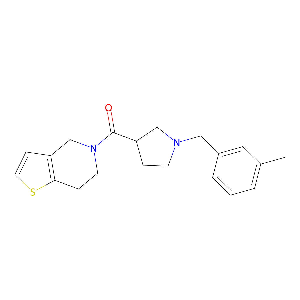 1-[(3-methylphenyl)methyl]-3-{4H,5H,6H,7H-thieno[3,2-c]pyridine-5-carbonyl}pyrrolidine molecular structure, CAS 3054635-11-6