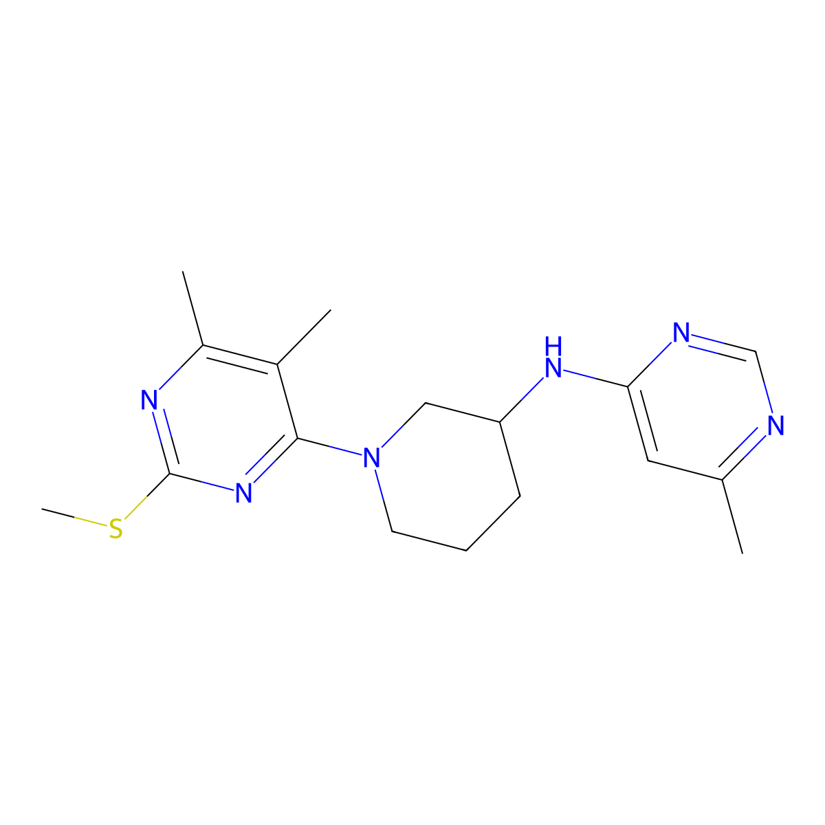 N-{1-[5,6-dimethyl-2-(methylsulfanyl)pyrimidin-4-yl]piperidin-3-yl}-6-methylpyrimidin-4-amine molecular structure, CAS 3054635-12-7
