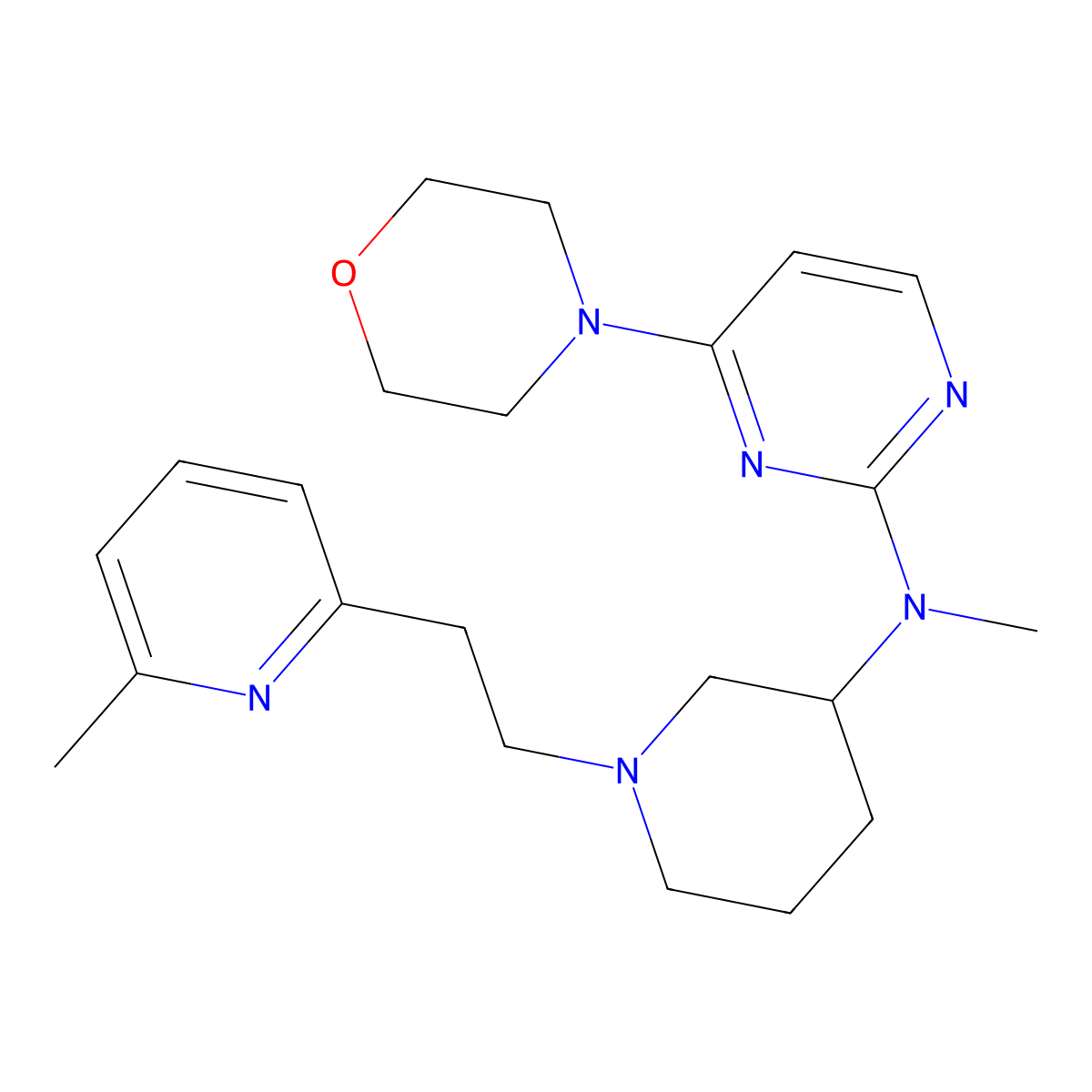 N-methyl-N-{1-[2-(6-methylpyridin-2-yl)ethyl]piperidin-3-yl}-4-(morpholin-4-yl)pyrimidin-2-amine molecular structure, CAS 3054635-18-3