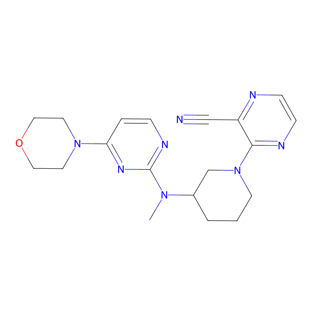3-(3-{Methyl[4-(morpholin-4-yl)pyrimidin-2-yl]amino}piperidin-1-yl)pyrazine-2-carbonitrile molecular structure, CAS 3054635-20-7